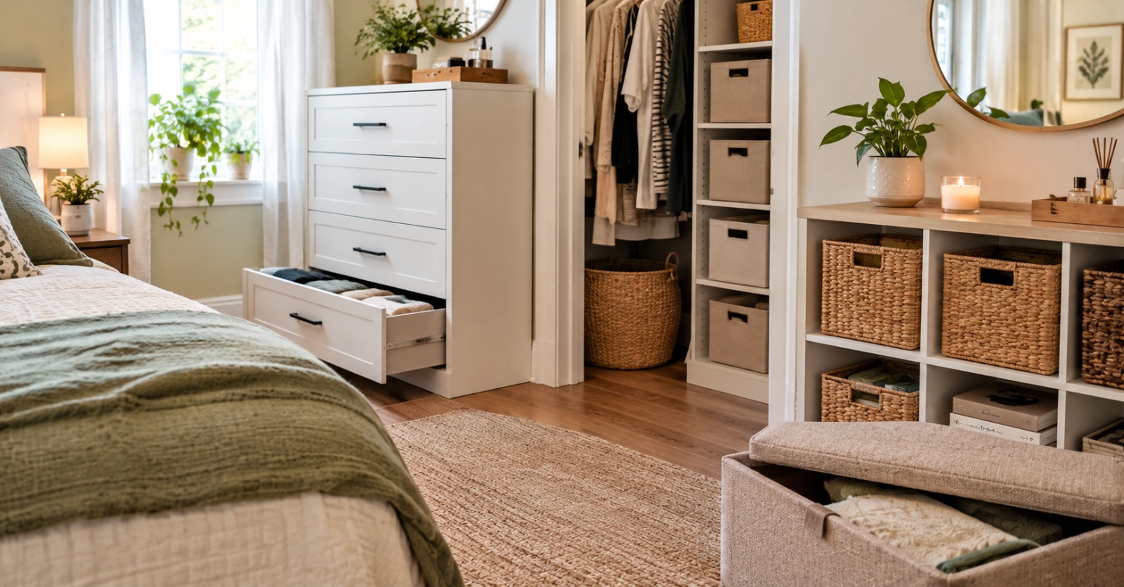 small room storage with wardrobe and boxes