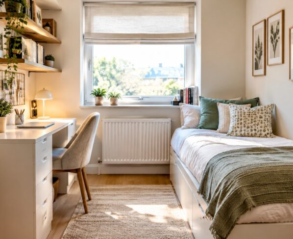 small room makeover ideas with light paint and mirror